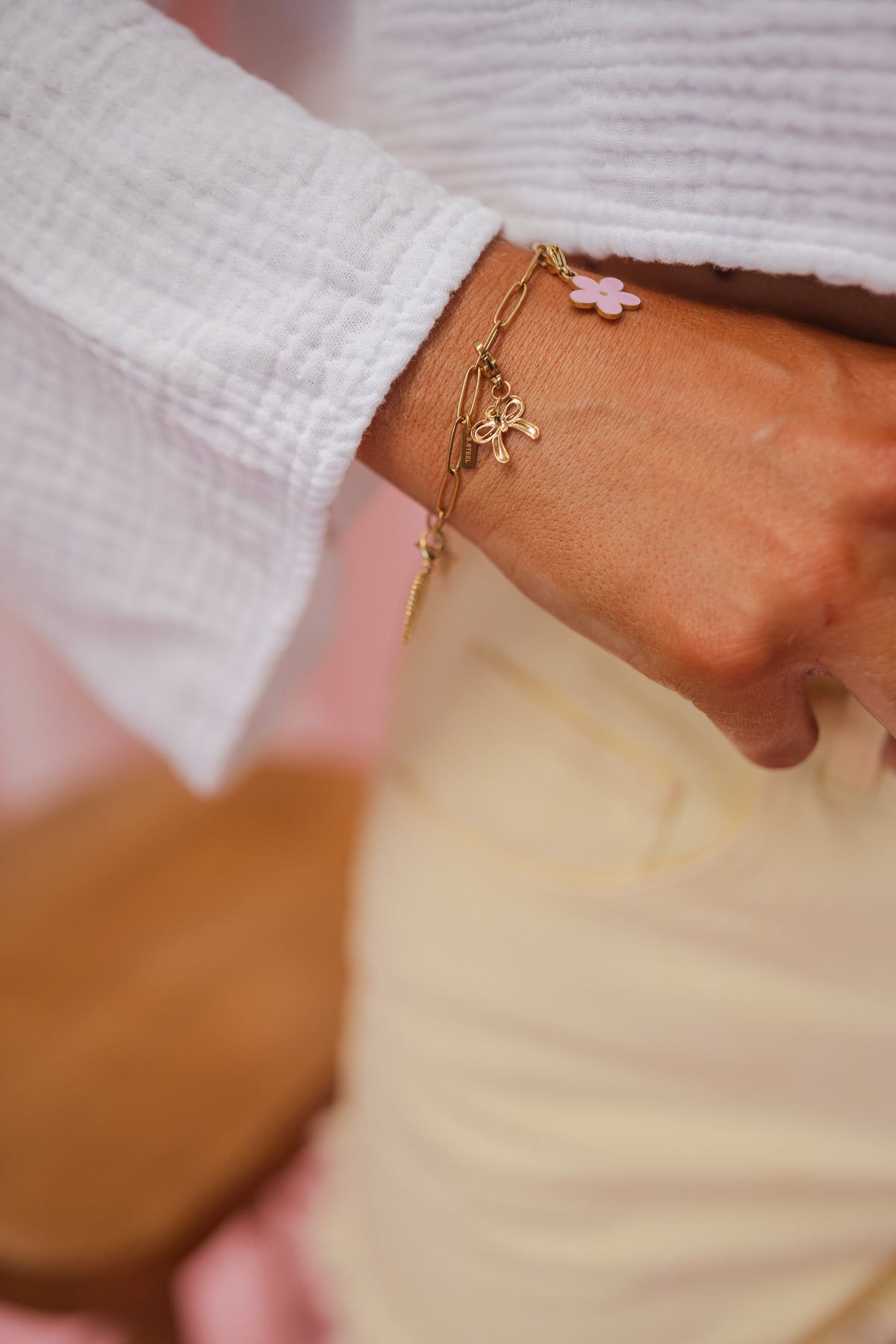 Golden and Pink Flower Pendant