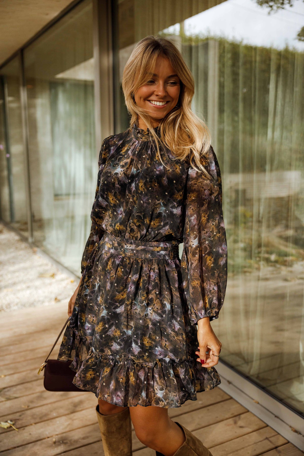 Black Patterned Alexandra Dress