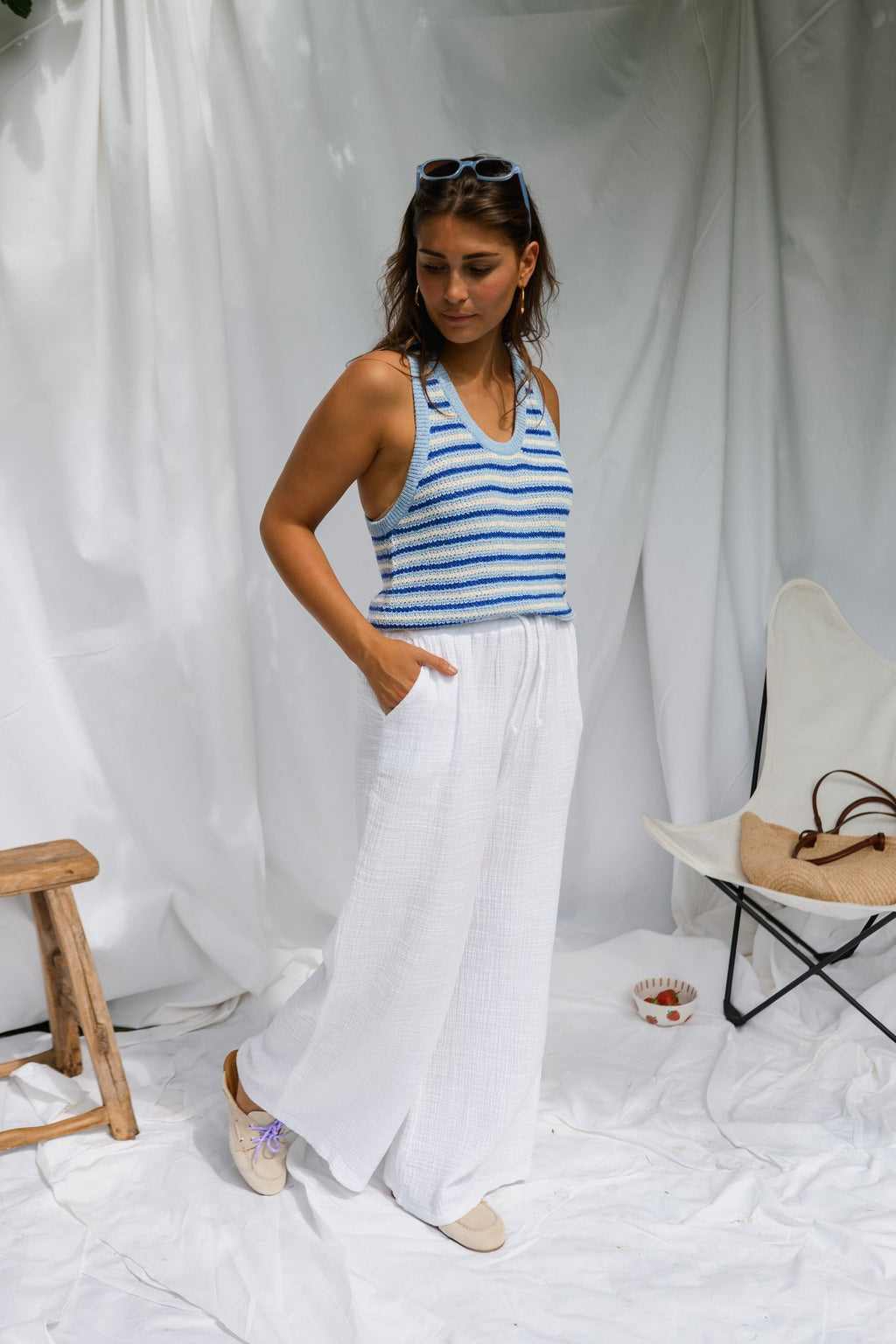 Blue Striped Mary Top