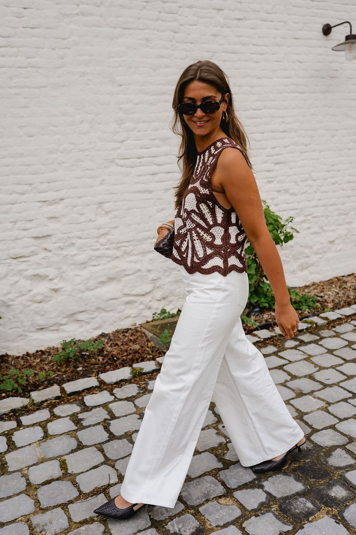 Brown And Ecru Crochet Zoe Top
