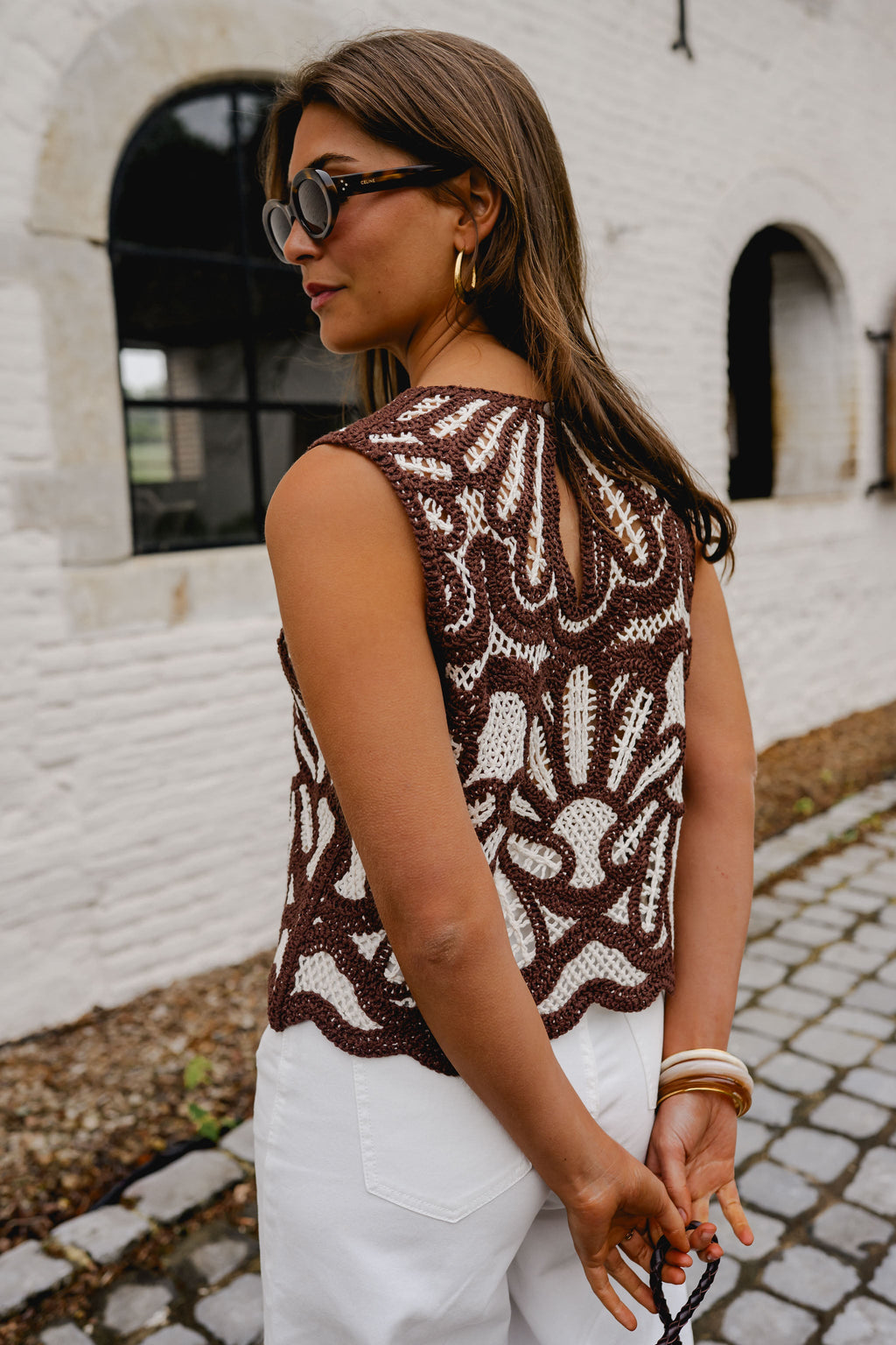 Brown And Ecru Crochet Zoe Top