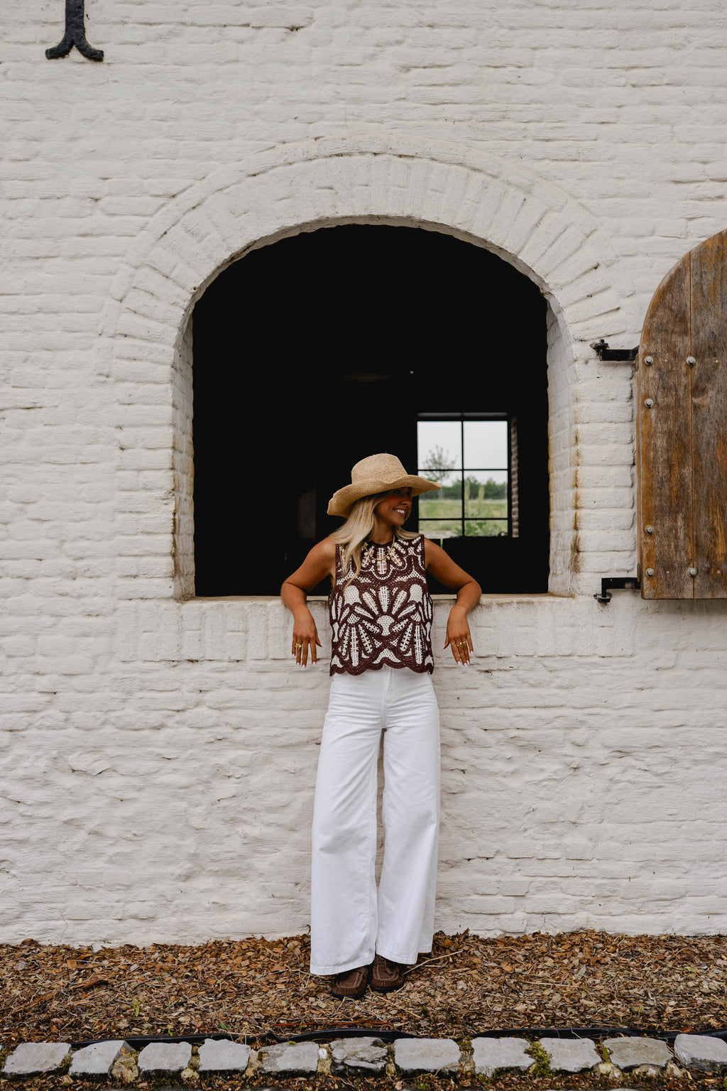 Brown And Ecru Crochet Zoe Top