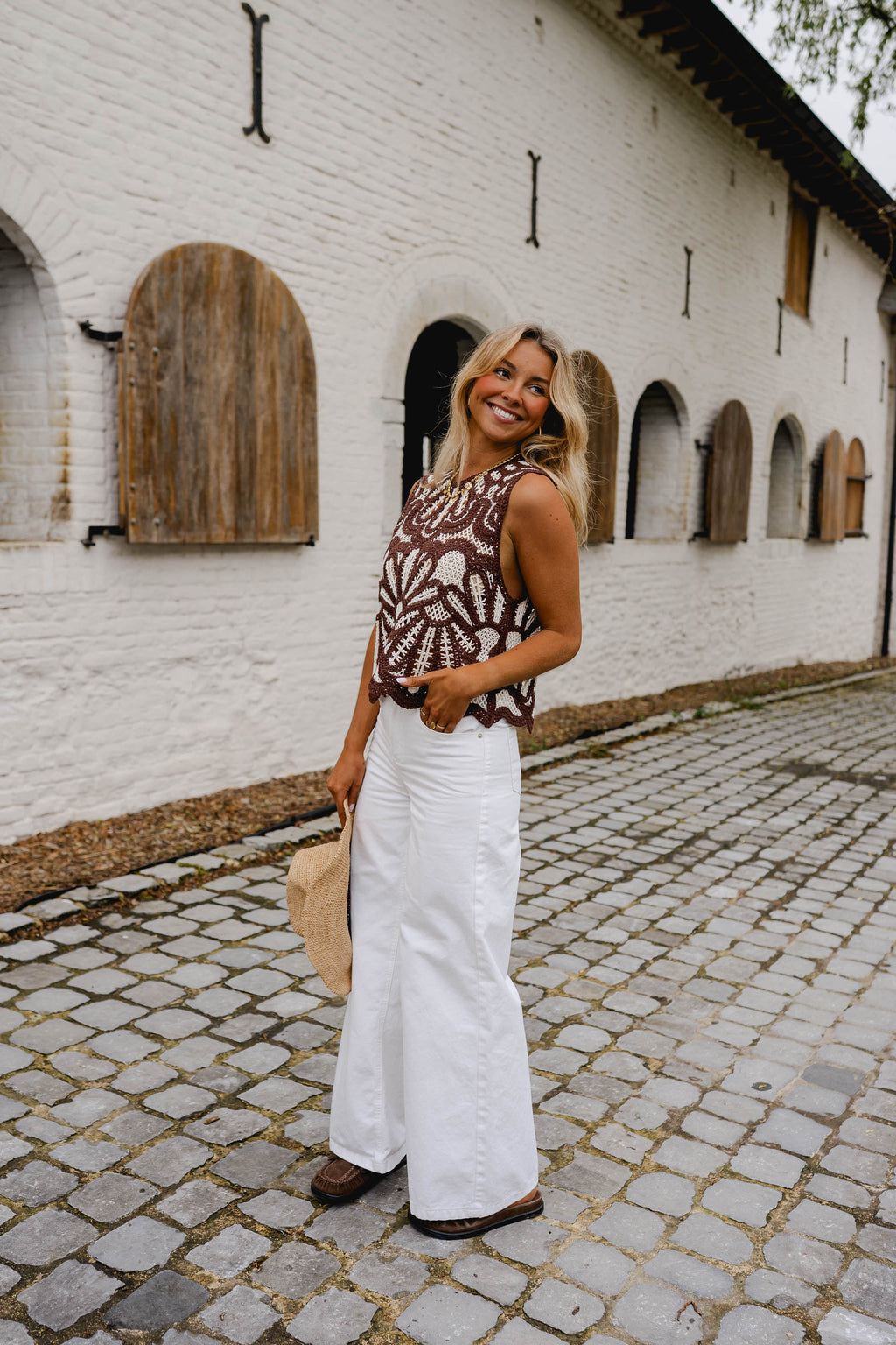 Brown And Ecru Crochet Zoe Top