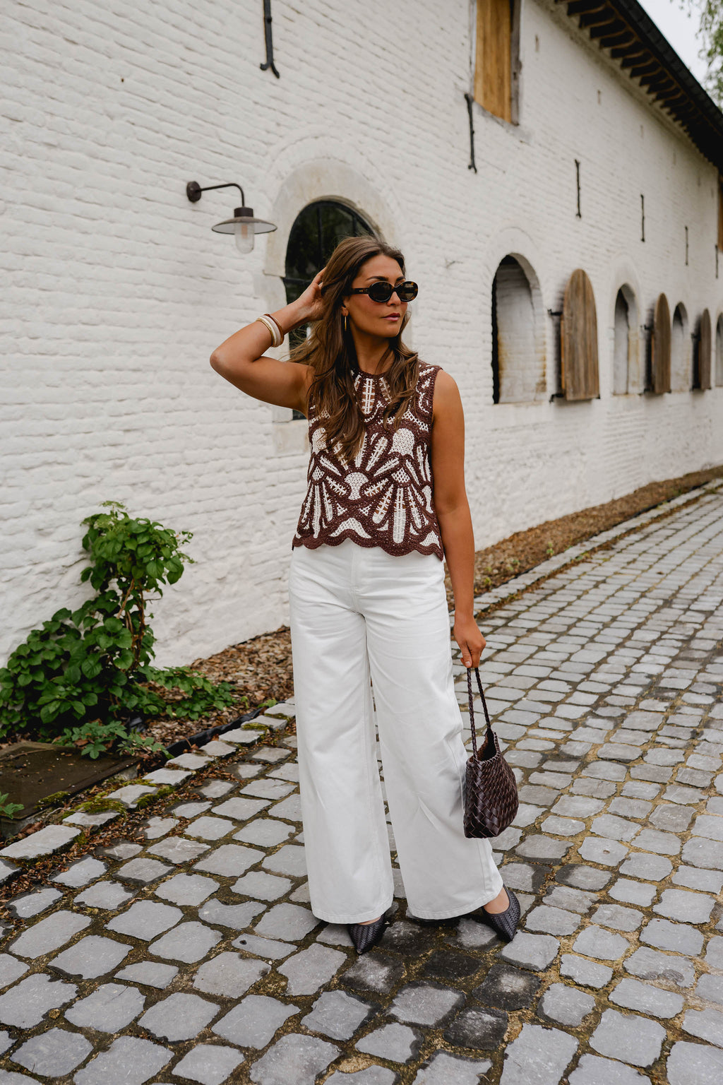 Brown And Ecru Crochet Zoe Top