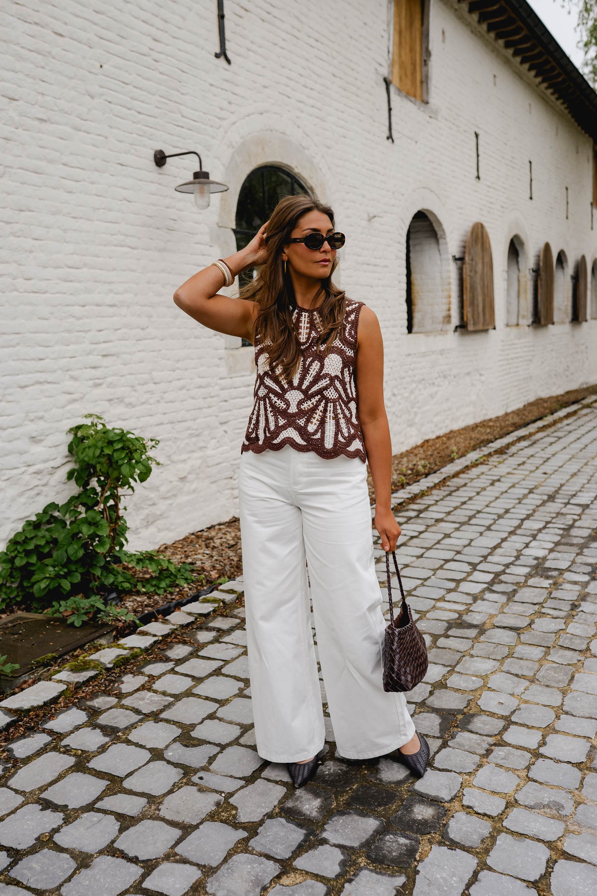 Brown And Ecru Crochet Zoe Top