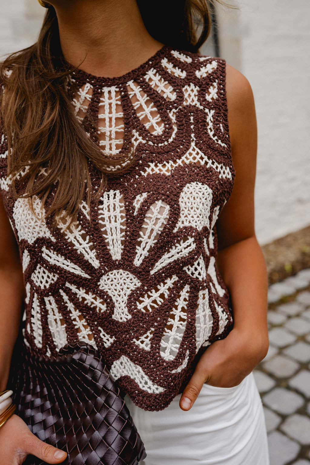Brown And Ecru Crochet Zoe Top