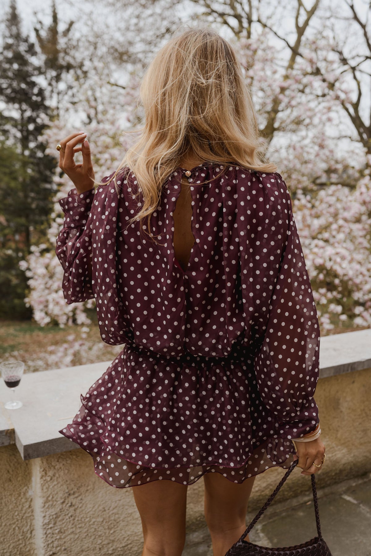 Burgundy Polka Dot Alenor Dress