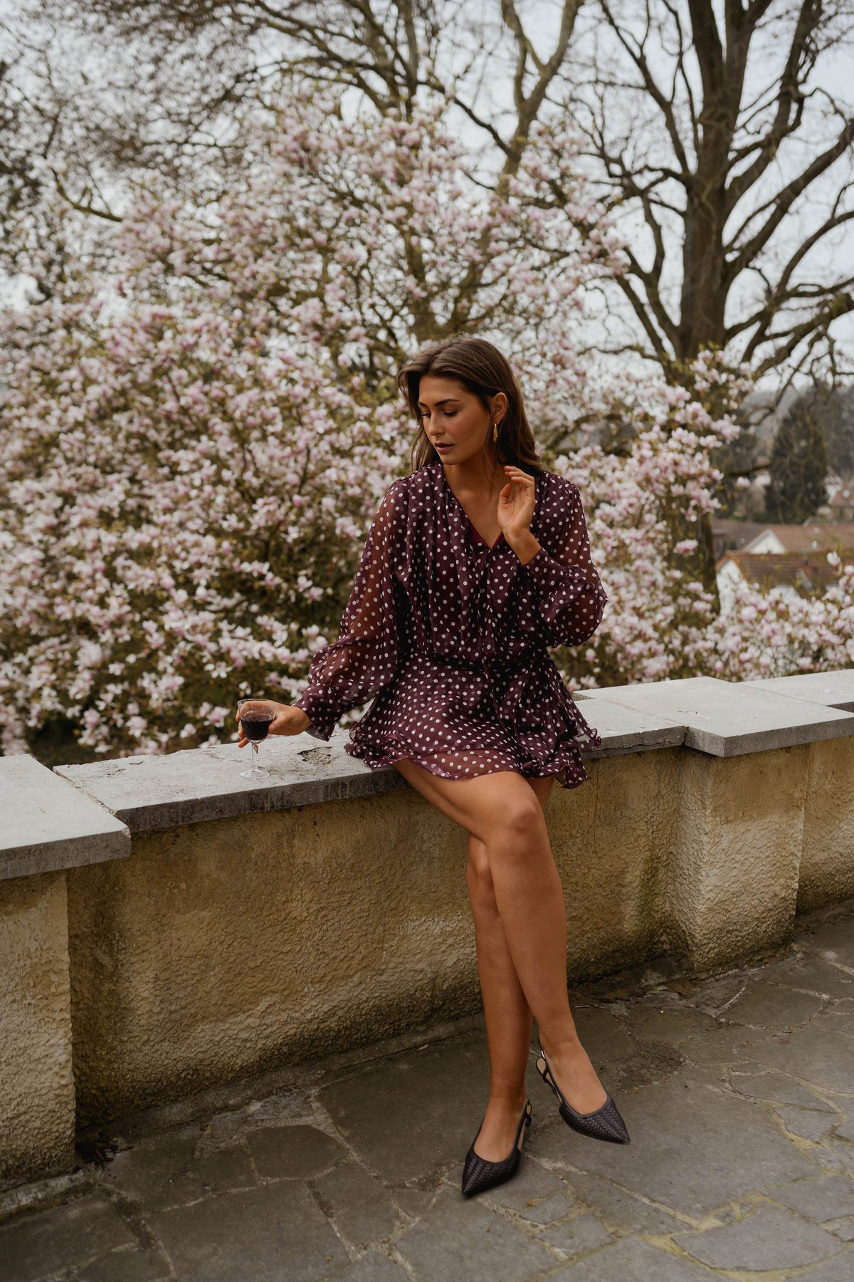 Burgundy Polka Dot Alenor Dress
