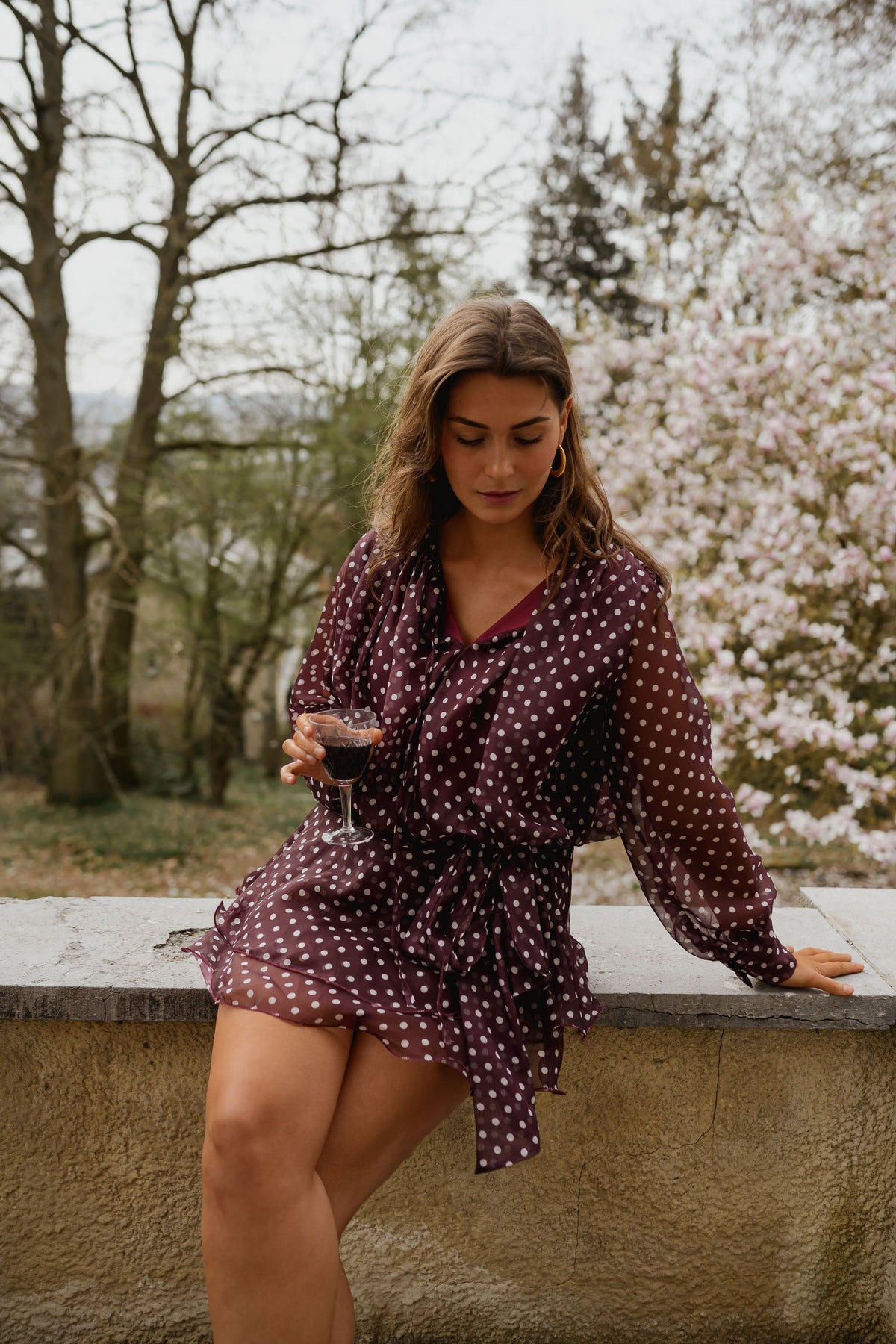 Burgundy Polka Dot Alenor Dress