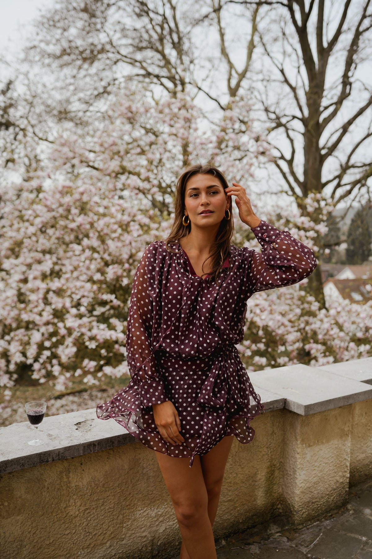 Burgundy Polka Dot Alenor Dress
