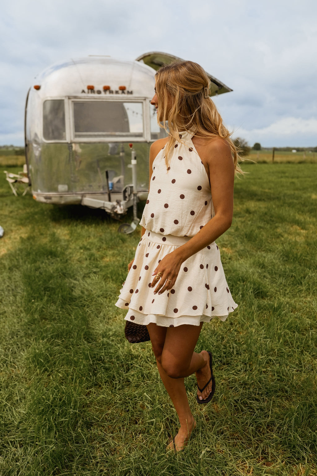 Ecru With Chocolate Polka Dots Selena Dress
