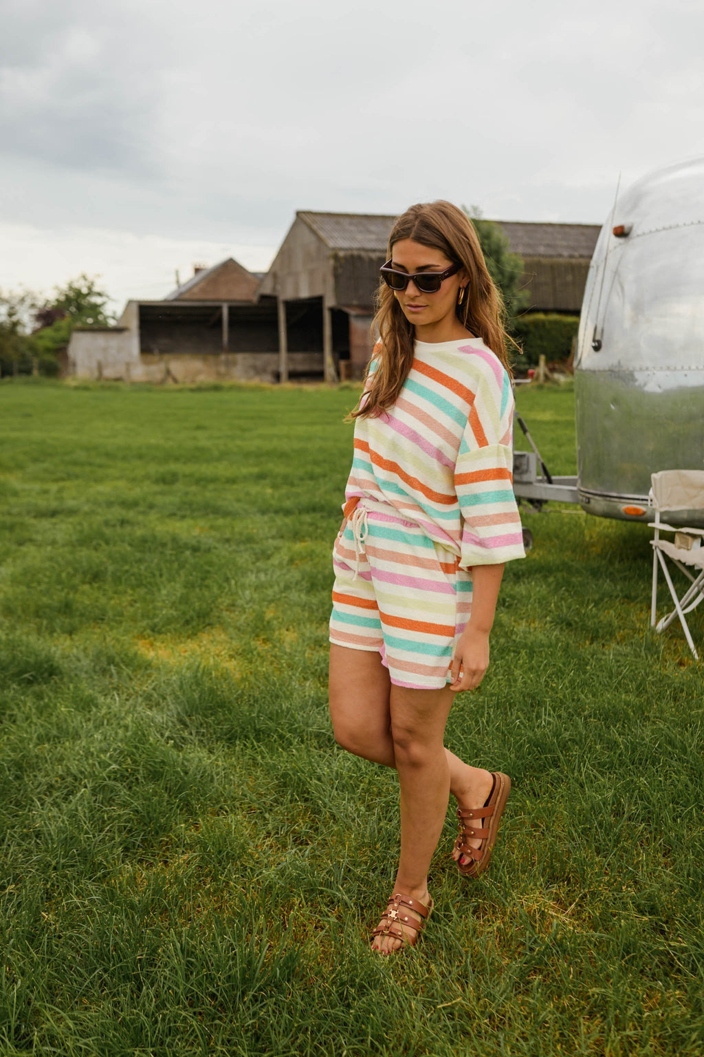 Ecru Striped Jessi Shorts