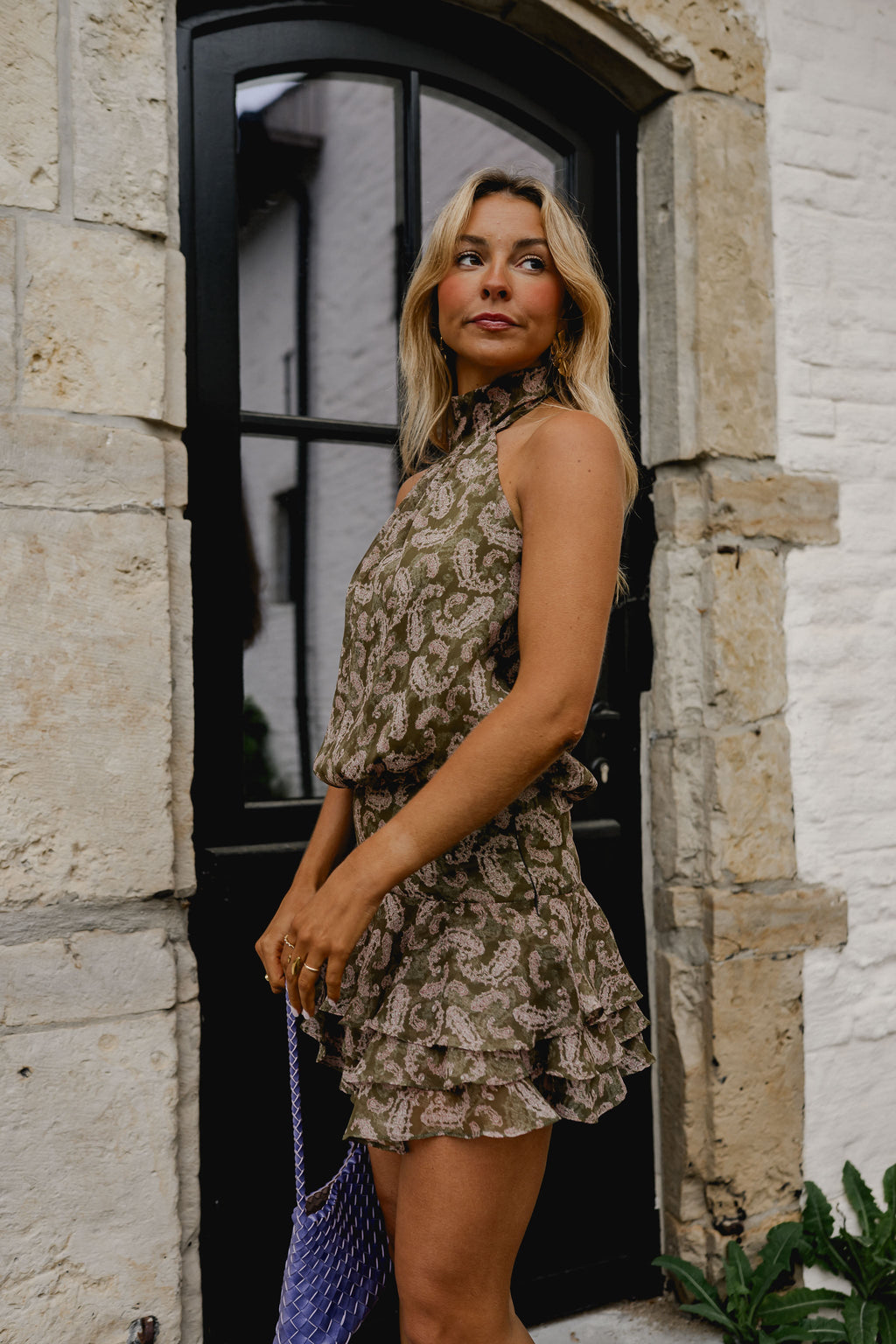 Khaki Patterned Maxence Dress