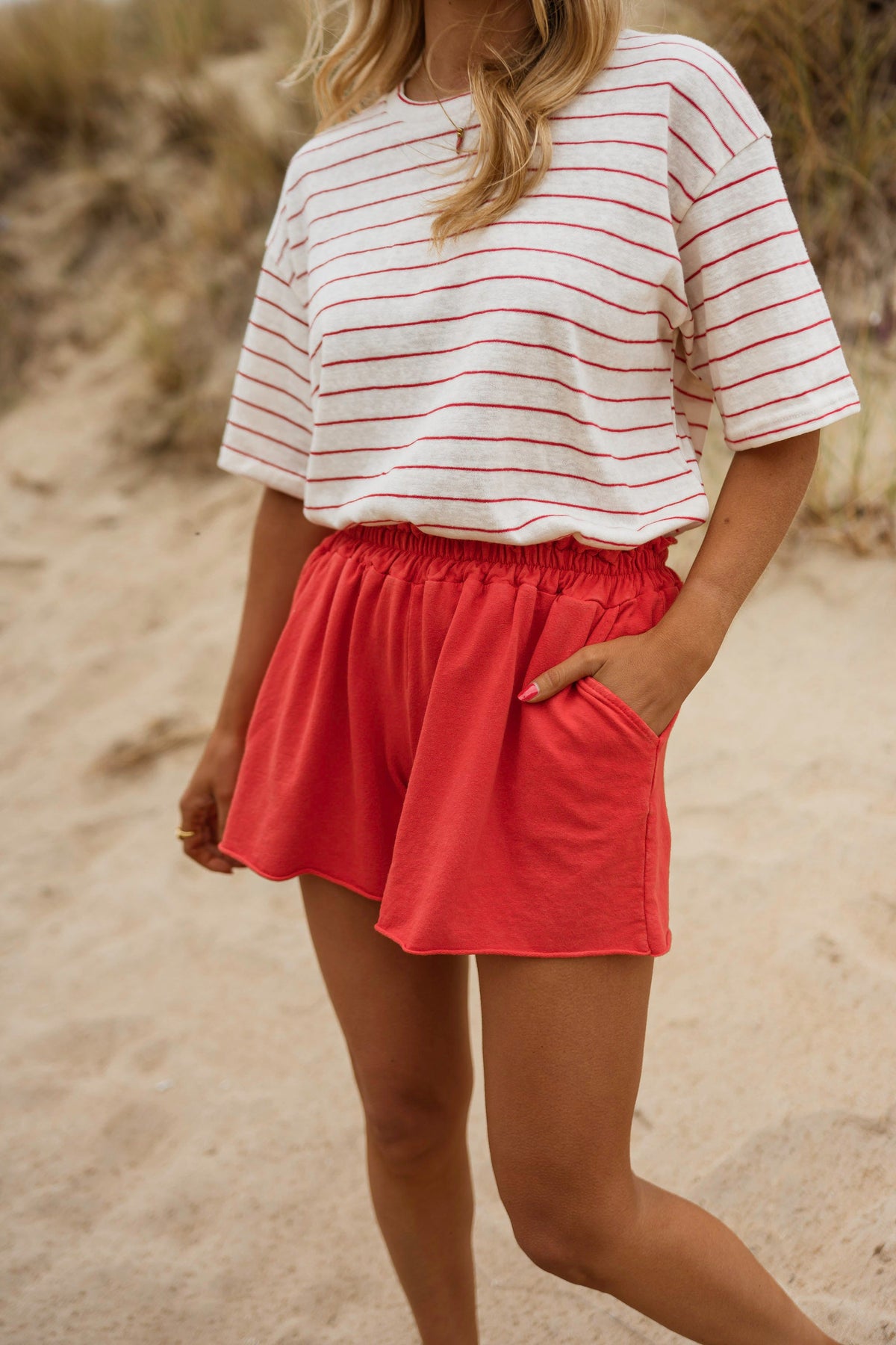 Red Cotton Issa Shorts