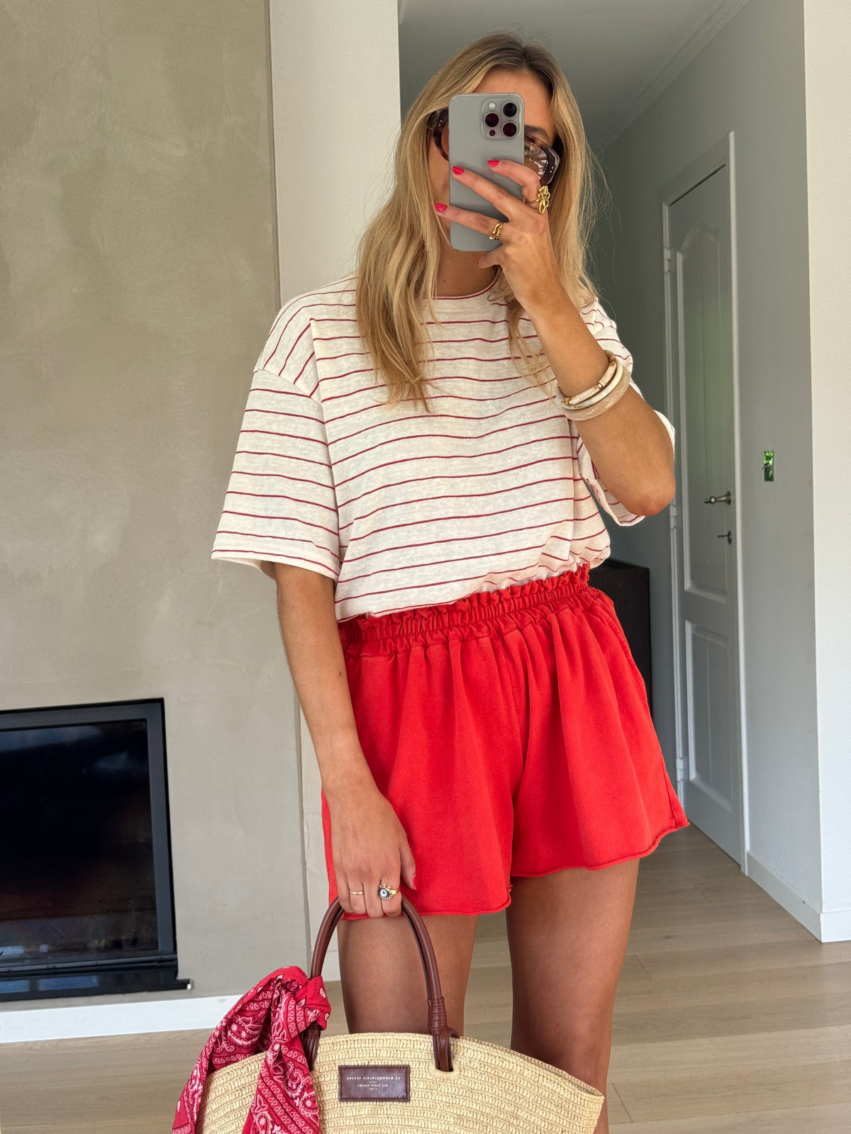Red Cotton Issa Shorts