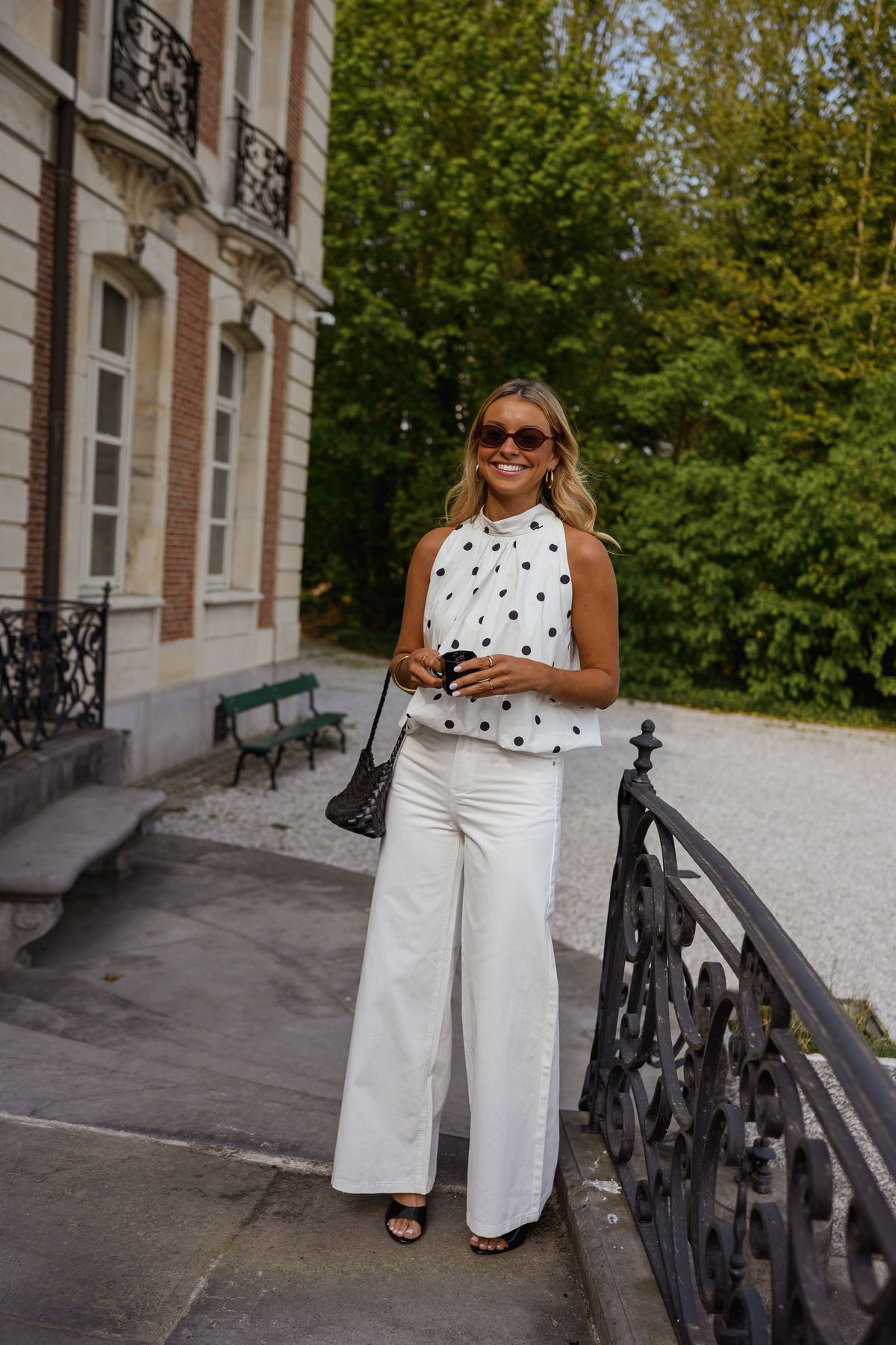 White Polka Dot Cipriani Top