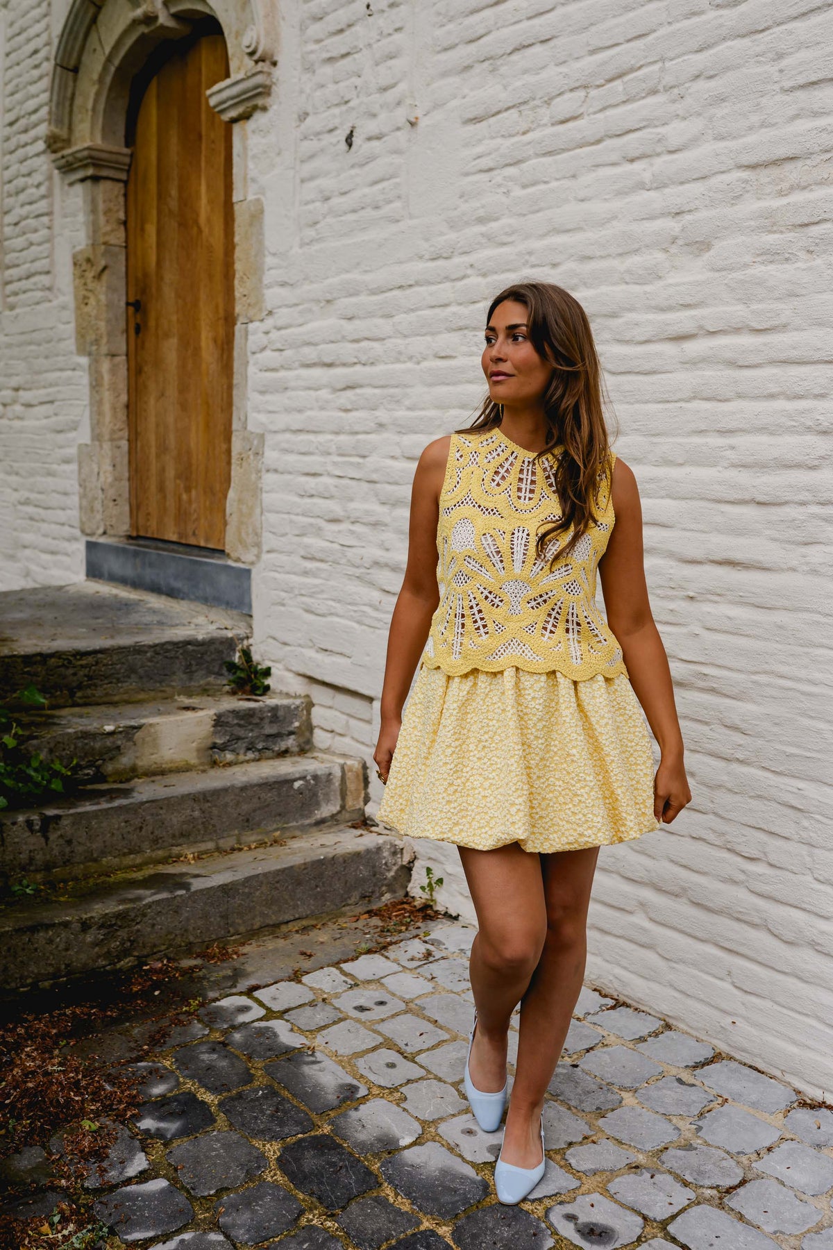Yellow And Ecru Crochet Zoe Top