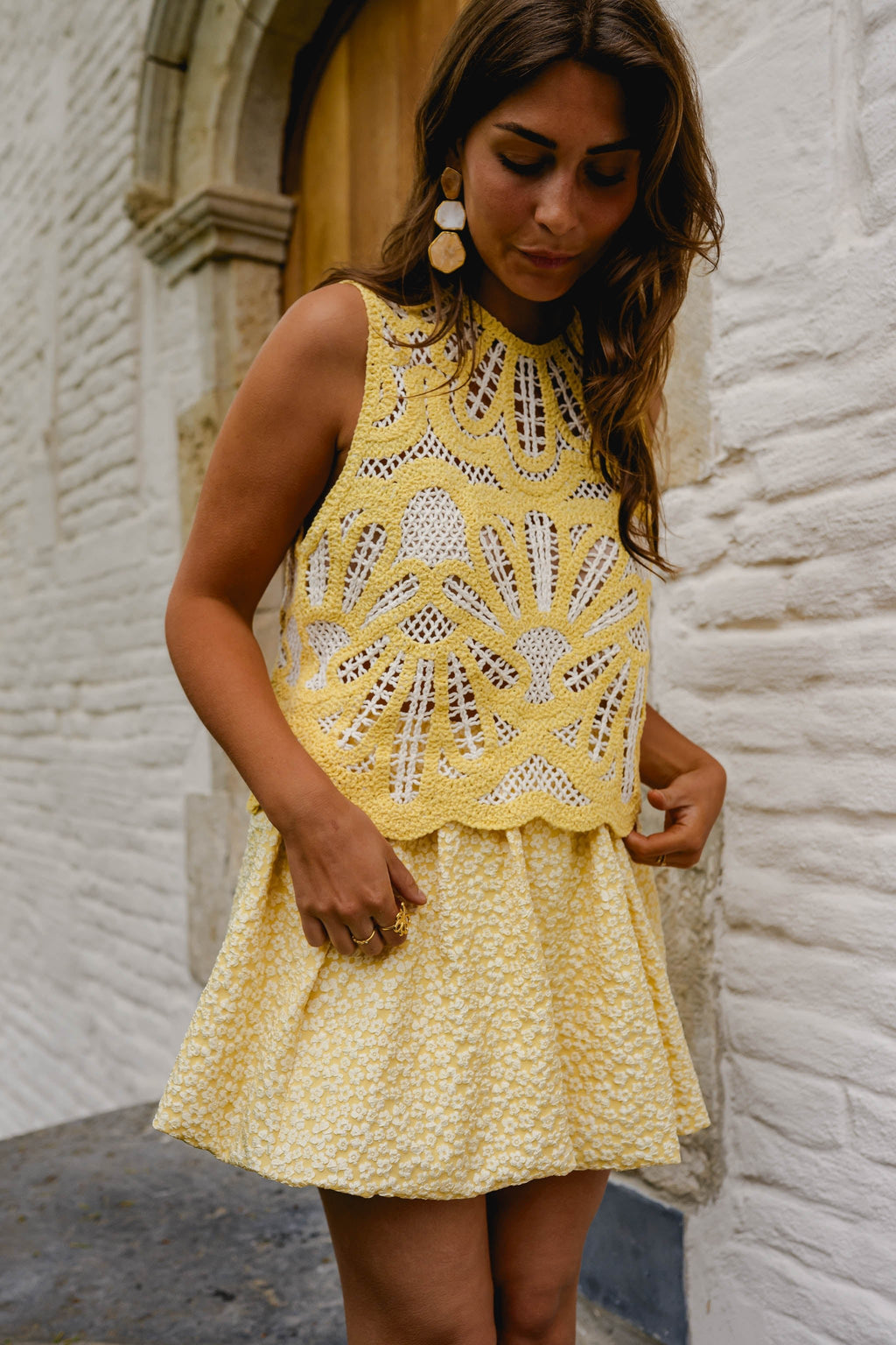 Yellow And Ecru Crochet Zoe Top
