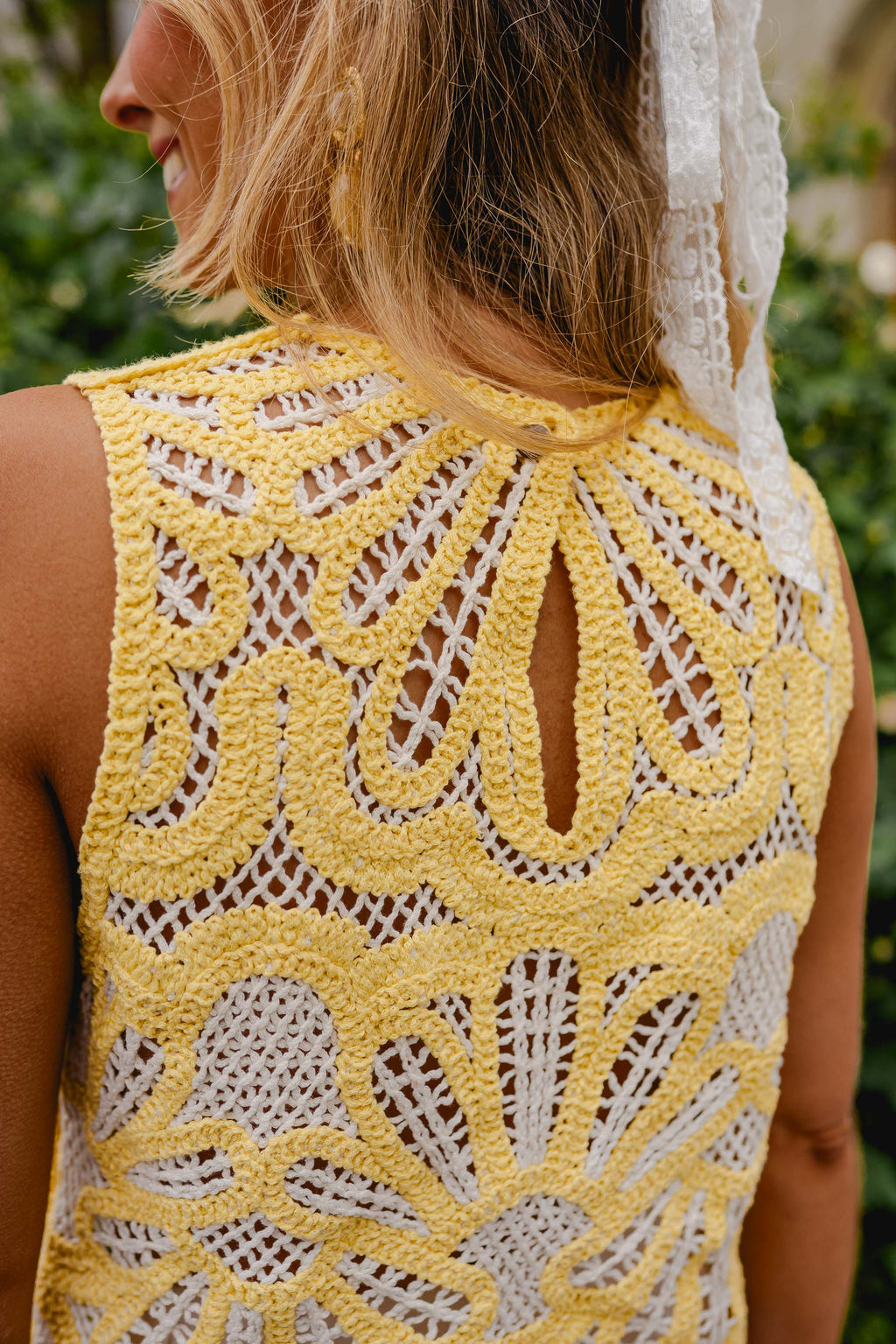Yellow And Ecru Crochet Zoe Top