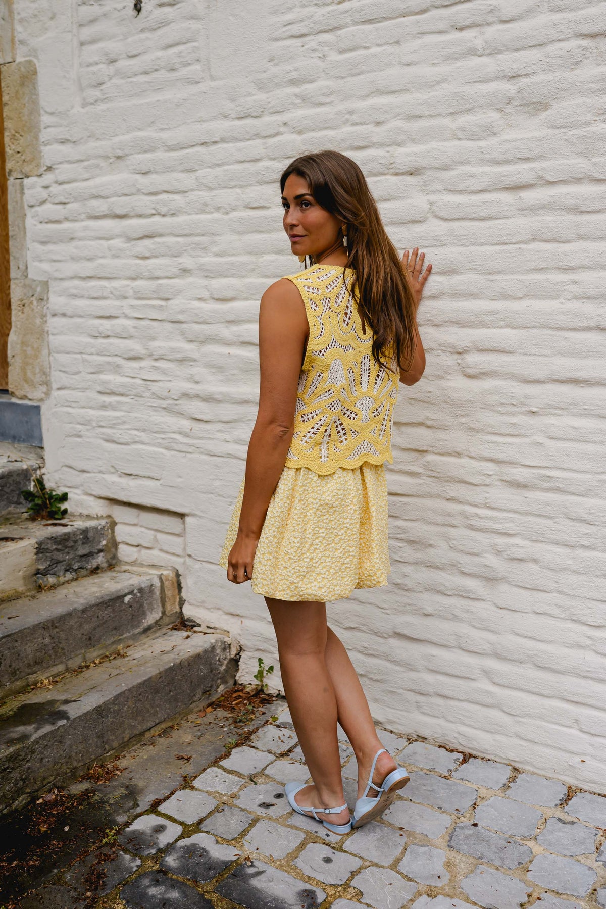 Yellow And Ecru Crochet Zoe Top